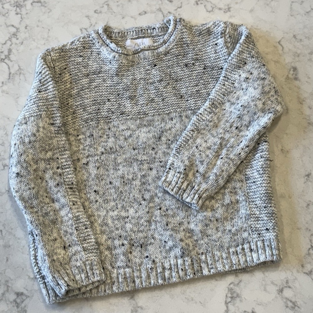 Zara Kids Textured Knit Sweater Gray White Black Beige Neutral Size 6 (116)